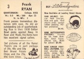 1959 Bell Brand Los Angeles Rams #3 Frank Ryan Back