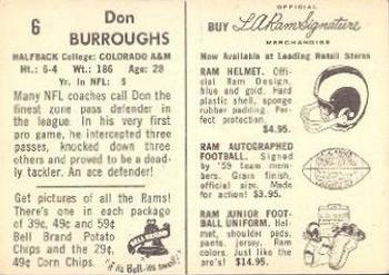 1959 Bell Brand Los Angeles Rams #6 Don Burroughs Back