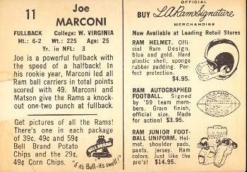 1959 Bell Brand Los Angeles Rams #11 Joe Marconi Back