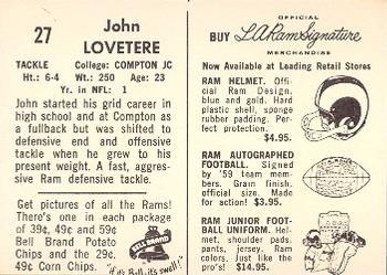 1959 Bell Brand Los Angeles Rams #27 John Lovetere Back