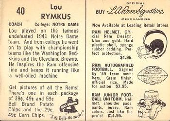 1959 Bell Brand Los Angeles Rams #40 Lou Rymkus Back