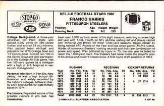 1980 Stop-N-Go #7 Franco Harris Back