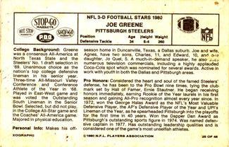 1980 Stop-N-Go #25 Joe Greene Back