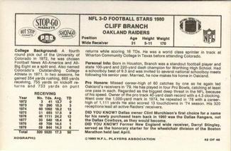 1980 Stop-N-Go #42 Cliff Branch Back