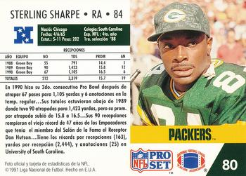 1991 Pro Set Spanish #80 Sterling Sharpe Back