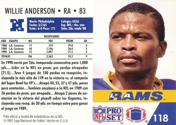 1991 Pro Set Spanish #118 Willie Anderson Back