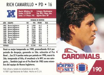 1991 Pro Set Spanish #190 Rich Camarillo Back