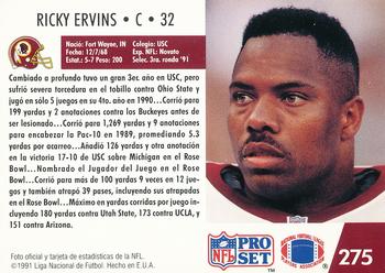 1991 Pro Set Spanish #275 Ricky Ervins Back