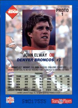 1992 Collector's Edge - Promos #PROTO1 John Elway Back