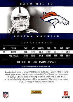 2012 Panini Prestige #82 Peyton Manning Back