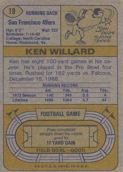 1974 Topps Parker Brothers Pro Draft #19 Ken Willard Back