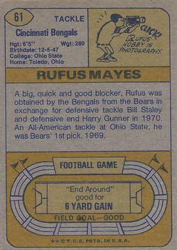 1974 Topps Parker Brothers Pro Draft #61 Rufus Mayes Back
