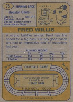 1974 Topps Parker Brothers Pro Draft #75 Fred Willis Back