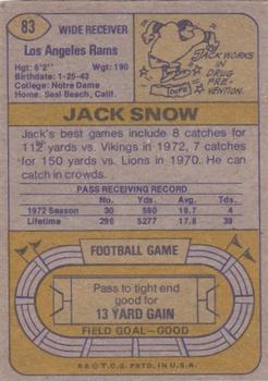 1974 Topps Parker Brothers Pro Draft #83 Jack Snow Back