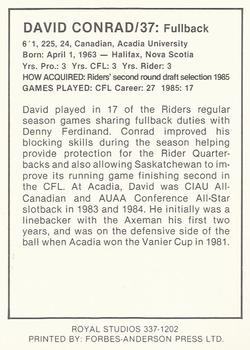 1987 Saskatchewan Roughriders #NNO David Conrad Back