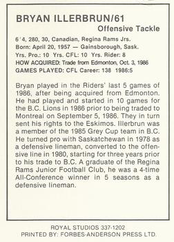 1987 Saskatchewan Roughriders #NNO Bryan Illerbrun Back