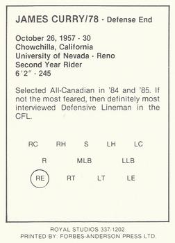 1988 Saskatchewan Roughriders #NNO James Curry Back