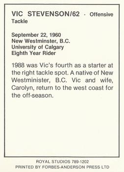 1989 Royal Studios Saskatchewan Roughriders #NNO Vic Stevenson  Back
