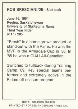 1989 Royal Studios Saskatchewan Roughriders #NNO Rob Bresciani  Back