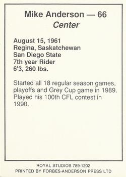 1990 Saskatchewan Roughriders #NNO Mike Anderson Back