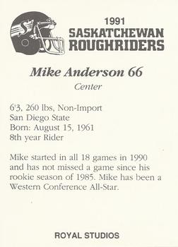 1991 Saskatchewan Roughriders #NNO Mike Anderson  Back