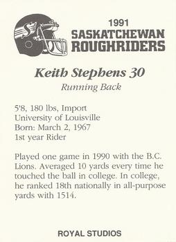 1991 Saskatchewan Roughriders #NNO Keith Stephens Back