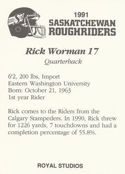 1991 Saskatchewan Roughriders #NNO Rick Worman  Back