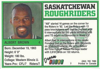 1993 Dream Cards Saskatchewan Roughriders #2 Albert Brown  Back