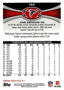2012 Topps #144 John Abraham Back