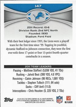 2012 Topps #147 Detroit Lions Back