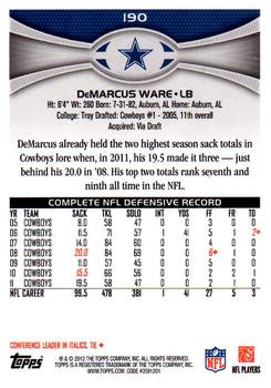 2012 Topps #190 DeMarcus Ware Back