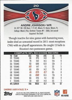 2012 Topps #20 Andre Johnson Back