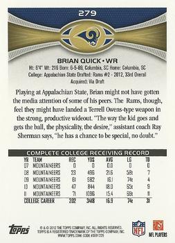 2012 Topps #279 Brian Quick Back