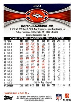 2012 Topps #350 Peyton Manning Back