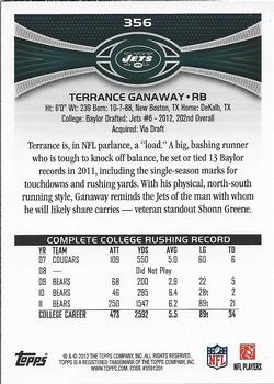 2012 Topps #356 Terrance Ganaway Back