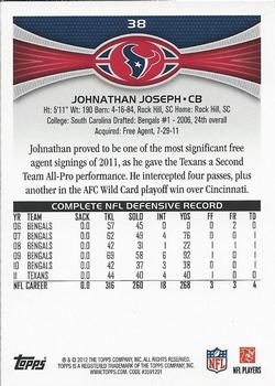 2012 Topps #38 Johnathan Joseph Back