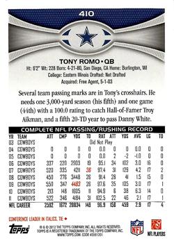 2012 Topps #410 Tony Romo Back
