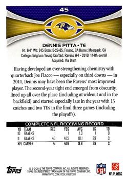2012 Topps #45 Dennis Pitta Back