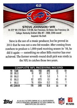 2012 Topps #62 Steve Johnson Back