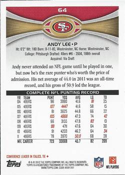 2012 Topps #64 Andy Lee Back