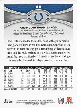 2012 Topps #92 Chandler Harnish Back