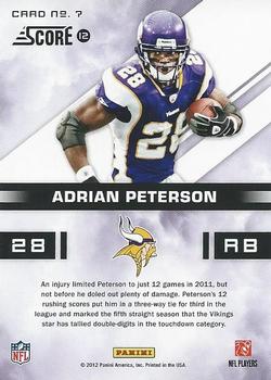 2012 Score - In the Zone #7 Adrian Peterson Back
