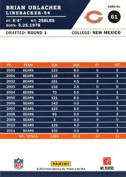 2012 Score - Scorecard #61 Brian Urlacher Back