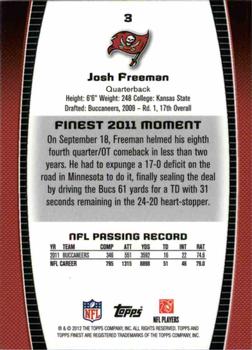 2012 Finest #3 Josh Freeman Back