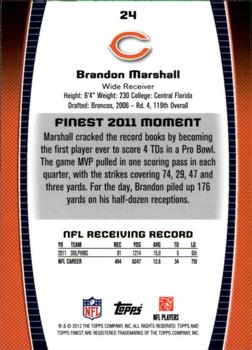 2012 Finest #24 Brandon Marshall Back