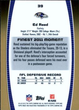 2012 Finest #39 Ed Reed Back