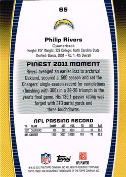 2012 Finest #65 Philip Rivers Back