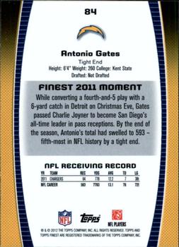 2012 Finest #84 Antonio Gates Back