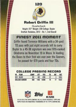 2012 Finest #120 Robert Griffin III Back