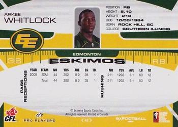 2009 Extreme Sports CFL #43 Arkee Whitlock Back